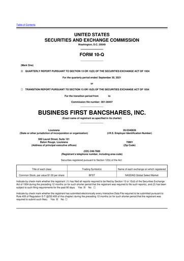 Thumbnail Business First Bancshares 10-Q Quarterly Report FY2021 