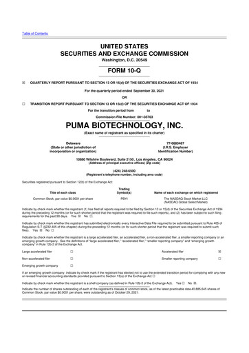 Miniature Puma Biotechnology 10-Q Rapport trimestriel 2021 