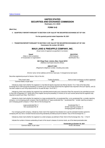 Vorschaubild Maui Land & Pineapple Company 10-Q Quartalsbericht 2021 