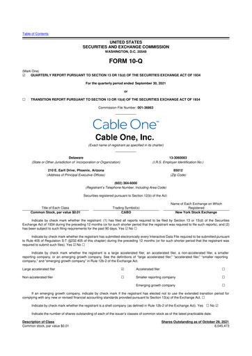 Miniature Cable One 10-Q Rapport trimestriel 2021 