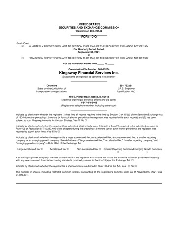 Thumbnail Kingsway Financial Services 10-Q Quarterly Report FY2021 