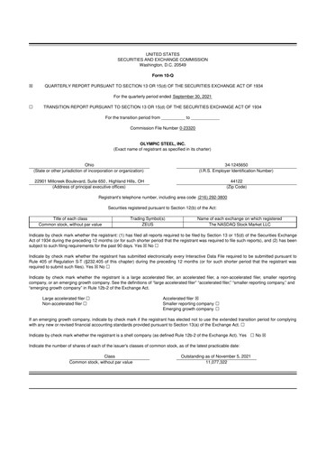 Thumbnail Olympic Steel
 10-Q Quarterly Report FY2021 