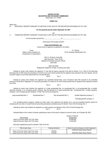 Miniature Rush Enterprises
 10-Q Rapport trimestriel 2021 