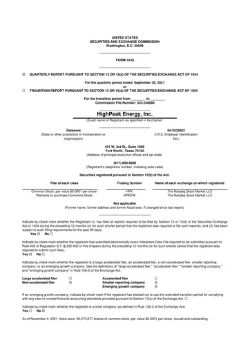 Vorschaubild HighPeak Energy 10-Q Quartalsbericht 2021 