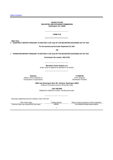 Miniature Monolithic Power Systems 10-Q Rapport trimestriel 2021 