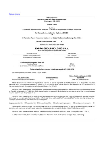 Miniature Expro Group 10-Q Rapport trimestriel 2021 