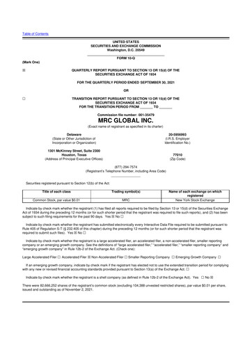 Thumbnail MRC Global
 10-Q Quarterly Report FY2021 