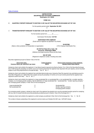 Thumbnail Northwest Pipe Company
 10-Q Quarterly Report FY2021 