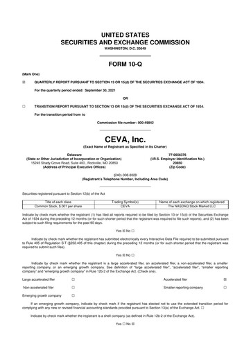 Thumbnail CEVA
 10-Q Quarterly Report FY2021 