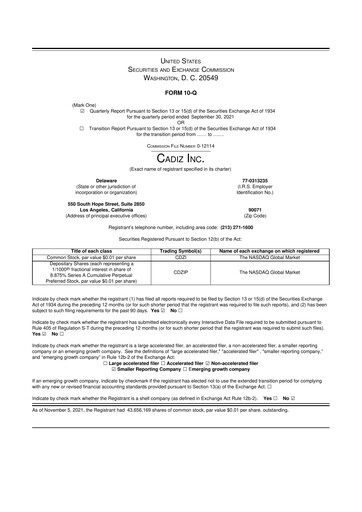 Miniature Cadiz Inc. 10-Q Rapport trimestriel 2021 
