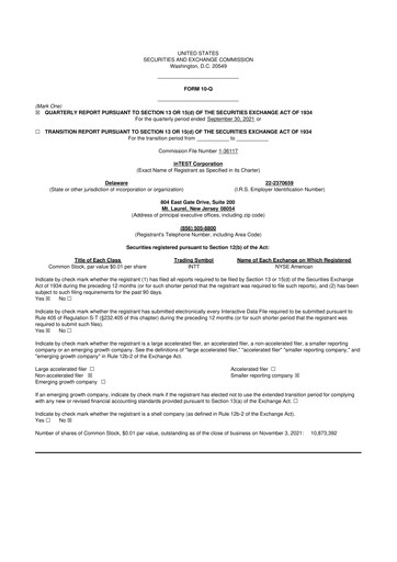 Thumbnail inTEST Corporation 10-Q Quarterly Report FY2021 