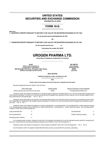 Thumbnail UroGen Pharma 10-Q Quarterly Report FY2021 