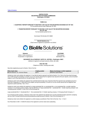 Thumbnail Biolife Solutions
 10-Q Quarterly Report FY2021 
