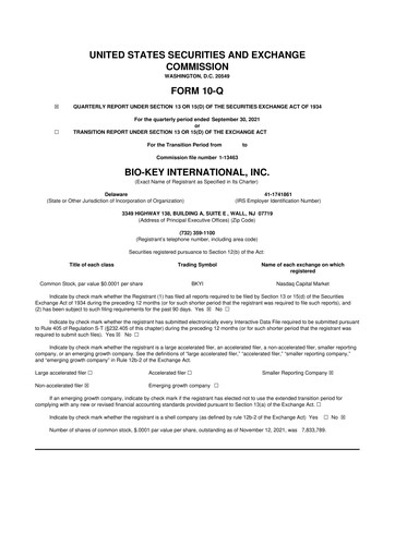 Thumbnail BIO-key International
 10-Q Quarterly Report FY2021 
