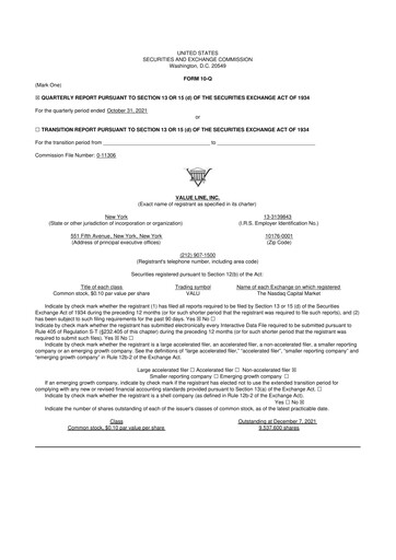 Thumbnail Value Line 10-Q Quarterly Report FY2022 