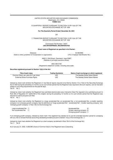 Thumbnail Lee Enterprises
 10-Q Quarterly Report FY2022 