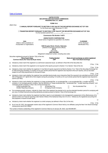 Thumbnail Union Pacific Corporation 10-K Annual Report 2021