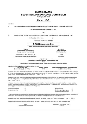 Miniature RGC Resources 10-Q Rapport trimestriel 2022 