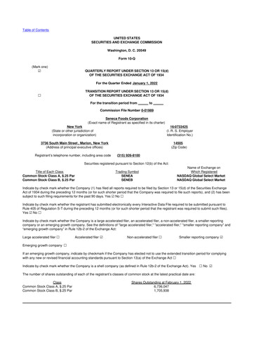 Thumbnail Seneca Foods
 10-Q Quarterly Report FY2022 