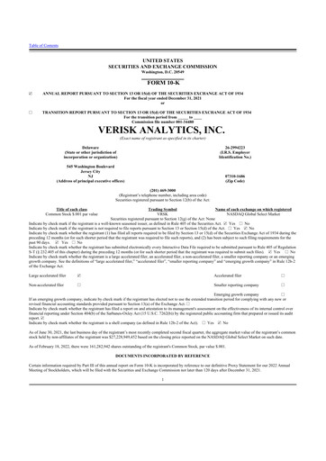 Thumbnail Verisk Analytics 10-K Annual Report 2021