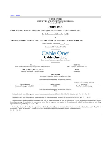 Thumbnail Cable One 10-K Annual Report 2021