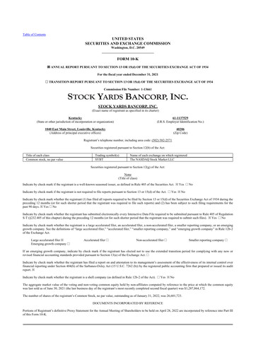 Thumbnail Stock Yards Bancorp 10-K Annual Report 2021