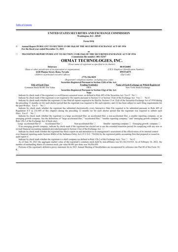 Thumbnail Ormat Technologies
 10-K Annual Report 2021