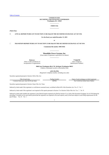 Thumbnail Monolithic Power Systems 10-K Annual Report 2021