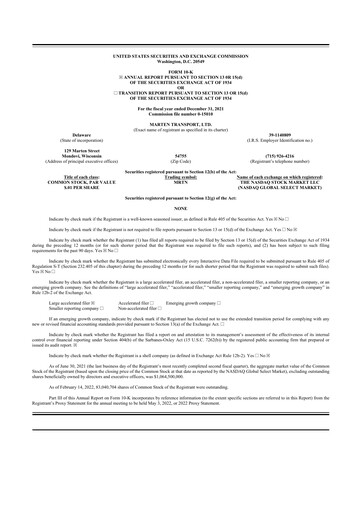 Thumbnail Marten Transport 10-K Annual Report 2021