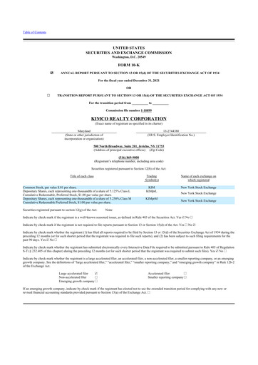 Miniature Kimco Realty
 10-K Rapport annuel 2021