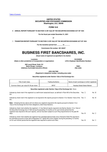 Thumbnail Business First Bancshares 10-K Annual Report 2021