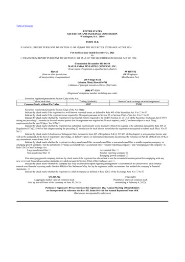 Miniature Maui Land & Pineapple Company 10-K Rapport annuel 2021