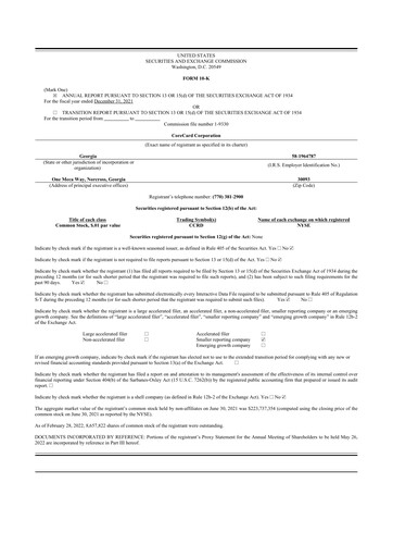 Thumbnail CoreCard 10-K Annual Report 2021