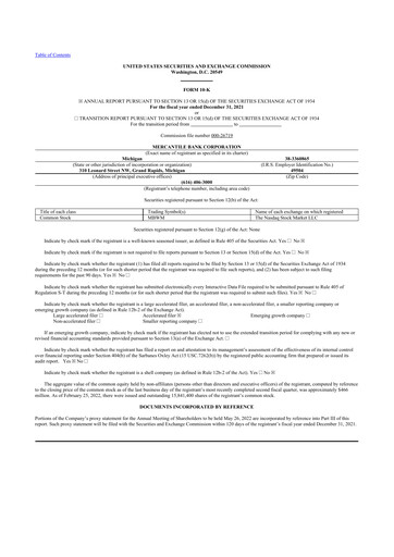 Thumbnail Mercantile Bank 10-K Annual Report 2021