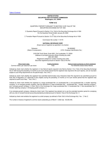 Thumbnail National Beverage
 10-Q Quarterly Report FY2022 