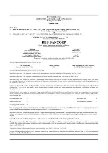 Thumbnail RBB Bancorp 10-K Annual Report 2021