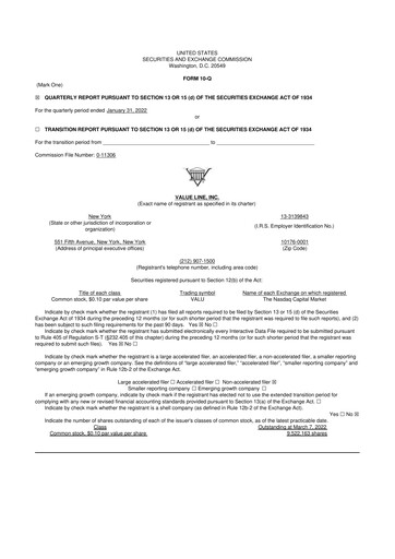 Thumbnail Value Line 10-Q Quarterly Report FY2022 