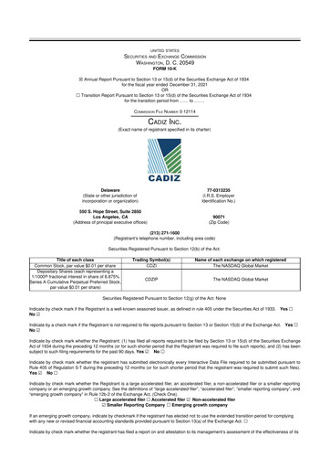 Vorschaubild Cadiz Inc. 10-K Jahresbericht 2021