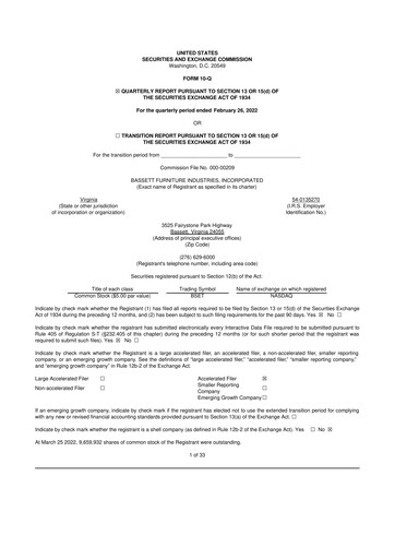 Vorschaubild Bassett Furniture 10-Q Quartalsbericht 2022 