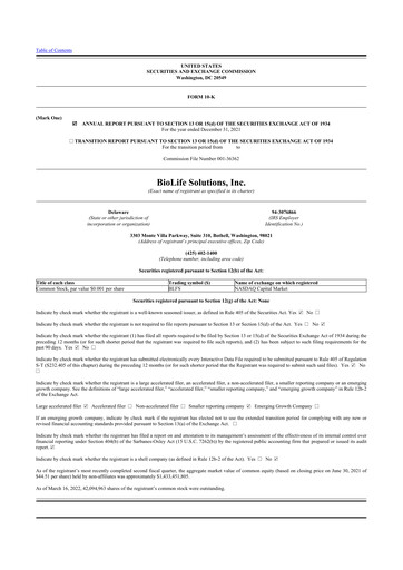 Vorschaubild Biolife Solutions
 10-K Jahresbericht 2021