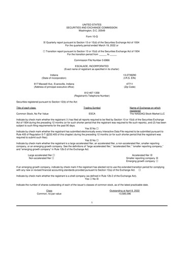 Thumbnail Escalade Sports 10-Q Quarterly Report FY2022 