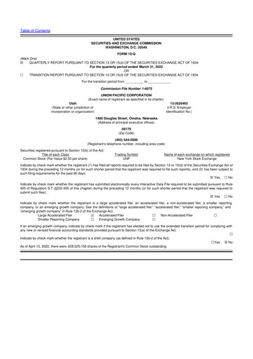 Thumbnail Union Pacific Corporation 10-Q Quarterly Report FY2022 