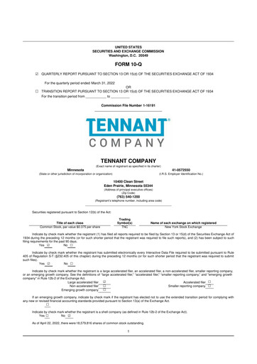 Thumbnail Tennant Company
 10-Q Quarterly Report FY2022 
