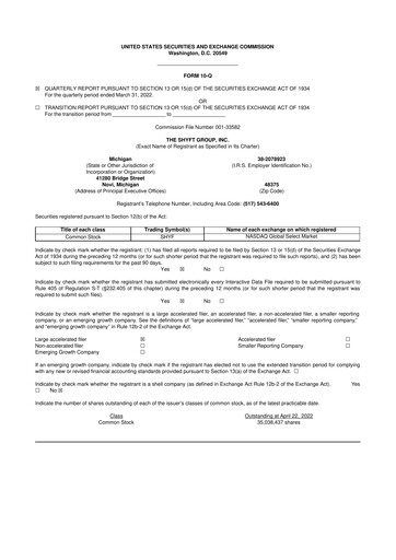 Thumbnail The Shyft Group 10-Q Quarterly Report FY2022 