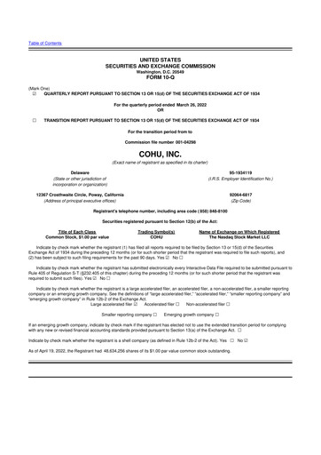 Thumbnail Cohu 10-Q Quarterly Report FY2022 