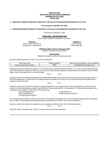 Thumbnail Twin Disc
 10-Q Quarterly Report FY2022 