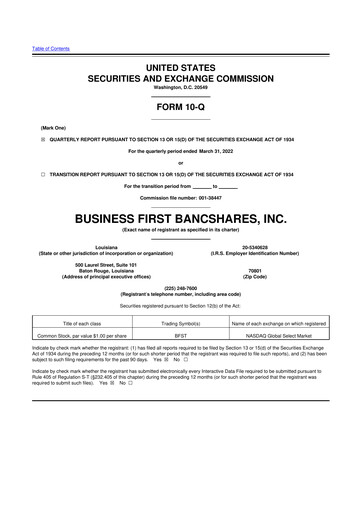 Thumbnail Business First Bancshares 10-Q Quarterly Report FY2022 