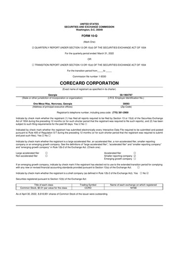 Miniature CoreCard 10-Q Rapport trimestriel 2022 