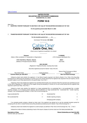 Miniature Cable One 10-Q Rapport trimestriel 2022 