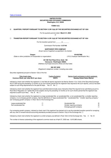 Thumbnail Northwest Pipe Company
 10-Q Quarterly Report FY2022 